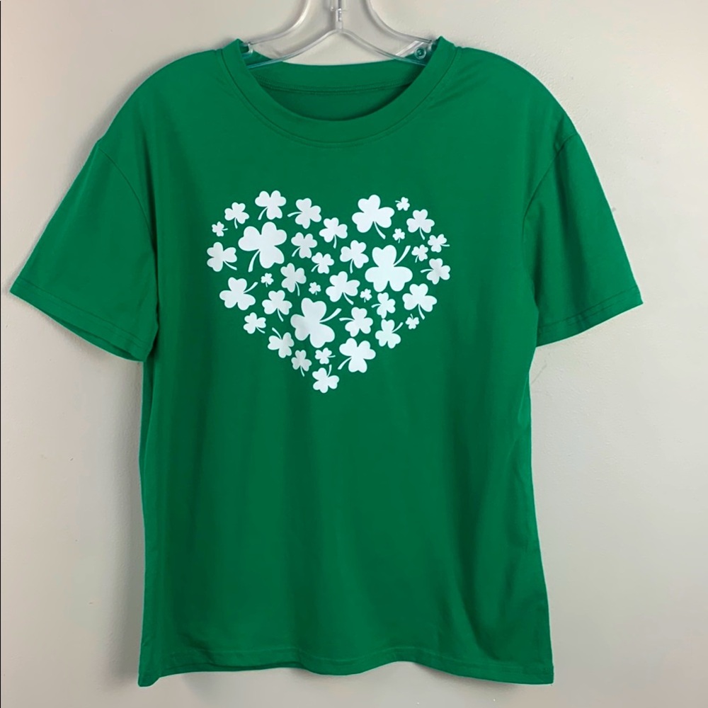 Green Tee with White Shamrock Heart